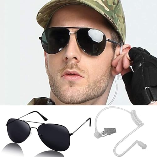 Twdrer 2-Piece Spy Agent Costume Set with Earpiece & Sunglasses, Secret Service Security Guard Accessories for Men Women Kids, Halloween Cosplay Party - Image 4