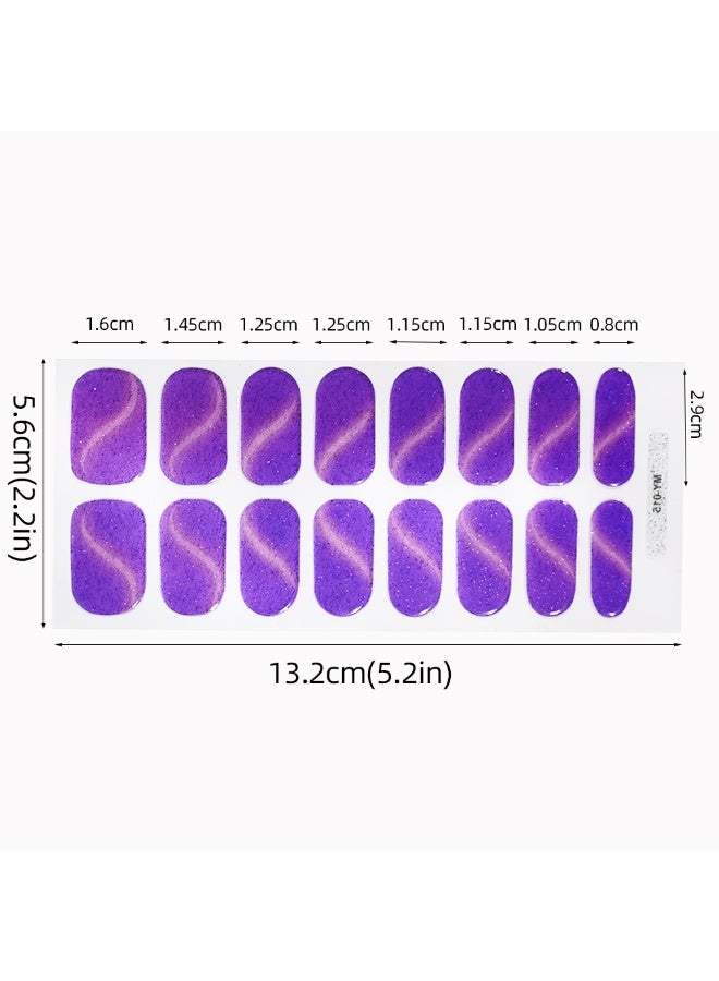 16PCS Cat Eye Glitter UV Gel Nail Stickers Semi Cured LED UV Lamp Nail Art Waterproof Long Lasting Includes Nail File Cuticle Stick and Card for DIY Nail Design Dubai Salon Party Nails - Image 3