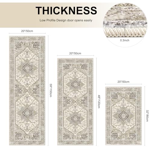 Yamaziot Boho Washable Kitchen Rugs Sets of 3, Non Slip Kitchen Mats for Floor with Rubber Backing, Waterproof & Stain Resistant Carpet Runner Throw Rug for Kitchen, Laundry Room, Hallway, Beige Grey - Image 2