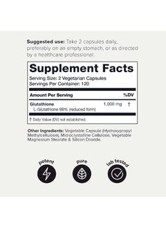 Toniiq Ultra High Strength Glutathione Capsules - 1000Mg Concentrated Formula - 98%+ Highly Purified And Bioavailable - Non-Gmo Fermentation - 240 Capsules Reduced Glutathione Supplement  - Image 2