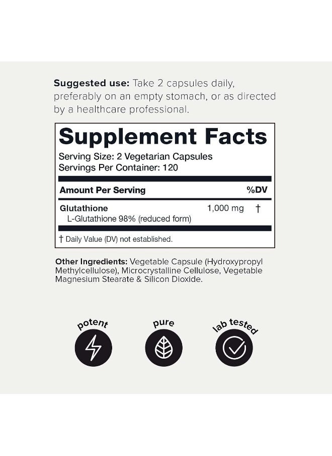 Toniiq Ultra High Strength Glutathione Capsules - 1000Mg Concentrated Formula - 98%+ Highly Purified And Bioavailable - Non-Gmo Fermentation - 240 Capsules Reduced Glutathione Supplement  - Image 2