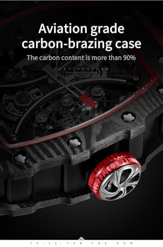 FEICE Watch for Men's Automatic Wrist Watch Sapphire Crystal Japanese Movement Skeleton Mechanical Watch with Carbon Fiber Strap Waterproof Sports Wristwatch - FM602Black - Image 4