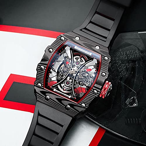 FEICE Watch for Men's Automatic Wrist Watch Sapphire Crystal Japanese Movement Skeleton Mechanical Watch with Carbon Fiber Strap Waterproof Sports Wristwatch - FM602Black - Image 2