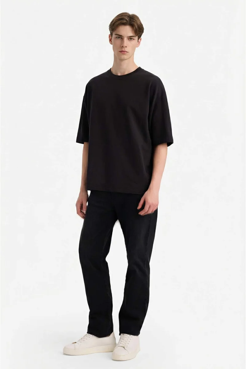 ديفاكتو Loose Fit Crew Neck Thin Sweatshirt Fabric Short Sleeve T-Shirt