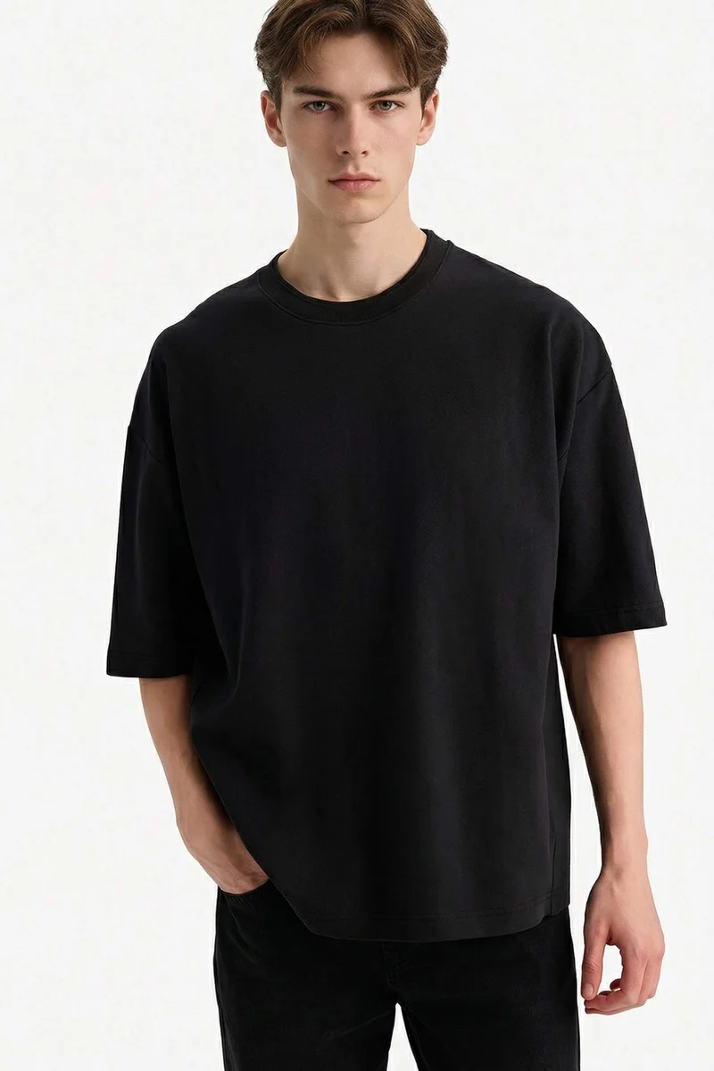 ديفاكتو Loose Fit Crew Neck Thin Sweatshirt Fabric Short Sleeve T-Shirt