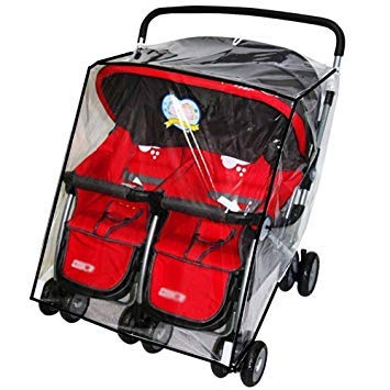 FakeFace Universal Stroller Raincover Twins Strollers Double Side by Side Baby Stroller Transparent PVC rain Cover for Pushchair Pram Buggy Rainproof Windproof Rain Cover with Canopy and Zipper Door - Image 1