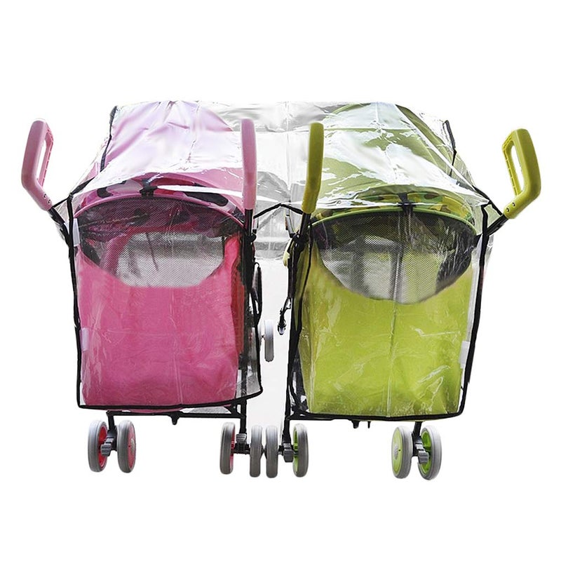 FakeFace Universal Stroller Raincover Twins Strollers Double Side by Side Baby Stroller Transparent PVC rain Cover for Pushchair Pram Buggy Rainproof Windproof Rain Cover with Canopy and Zipper Door - Image 2