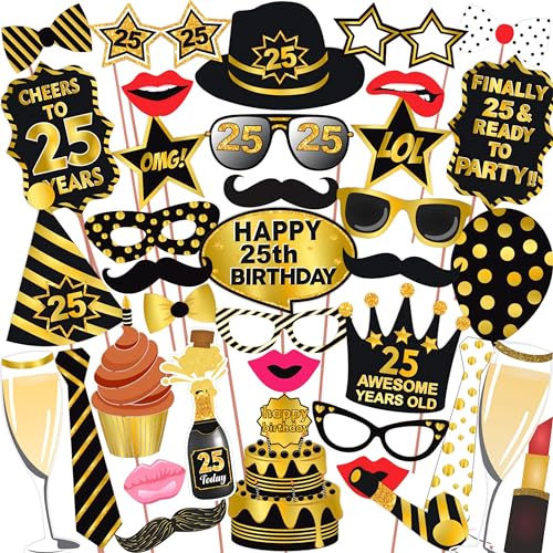 WOBBOX 25th Birthday Photo Booth Party Props Black & Golden, Birthday Party Decoration, Birthday Party Item, Birthday Party Props (WOBOX1826) - Image 1