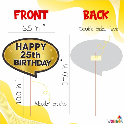 WOBBOX 25th Birthday Photo Booth Party Props Black & Golden, Birthday Party Decoration, Birthday Party Item, Birthday Party Props (WOBOX1826) - Image 3