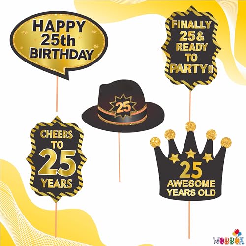 WOBBOX 25th Birthday Photo Booth Party Props Black & Golden, Birthday Party Decoration, Birthday Party Item, Birthday Party Props (WOBOX1826) - Image 2