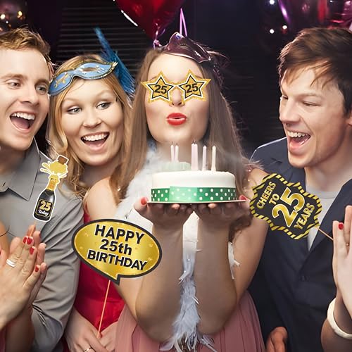 WOBBOX 25th Birthday Photo Booth Party Props Black & Golden, Birthday Party Decoration, Birthday Party Item, Birthday Party Props (WOBOX1826) - Image 5
