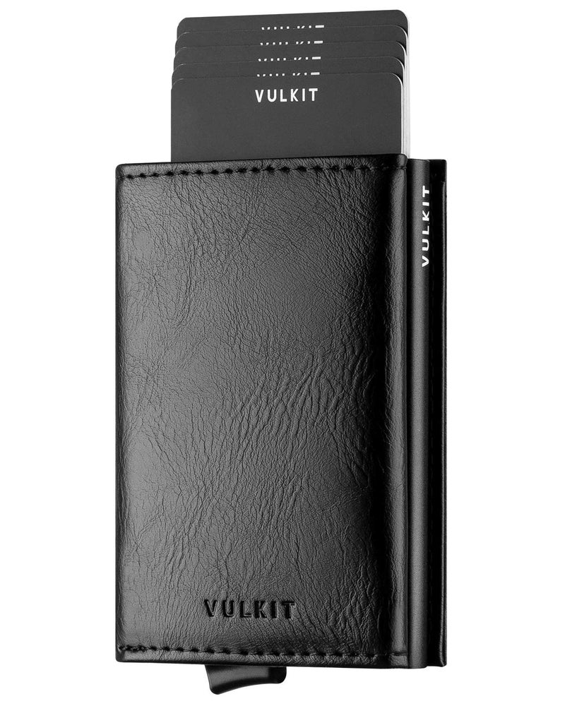 VULKIT VULKIT Pop up Wallet RFID Blocking Leather Credit Card Wallet with Banknote Compartment, ID Window & Coin Pocket (Black)  - Image 1
