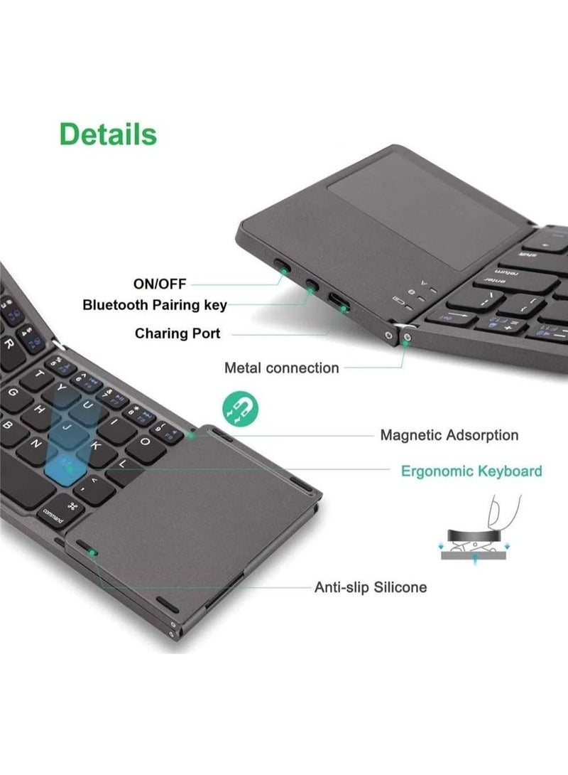 ELTRAZONE Foldable Bluetooth Keyboard, Rechargeable Portable Wireless Keyboard with Touchpad compatible with Iphone12 Pro Max,Tablet,iPad  - Image 3