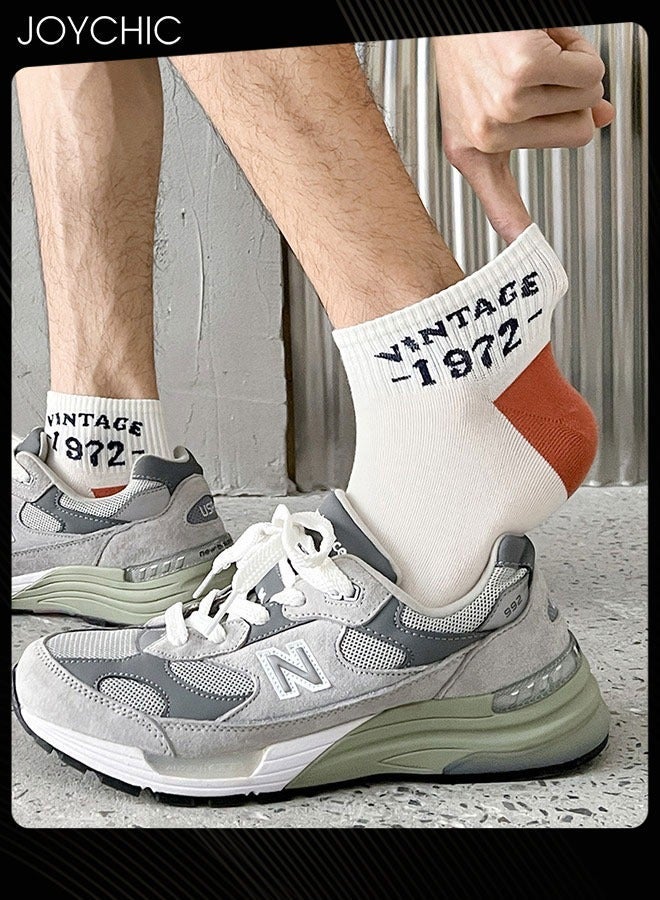 NIBEMINENT 5 Pairs of Men's Trendy Embroidered Pure Cotton Socks Anti-odor Sweat-absorbent Sports Breathable Low-cut for All Seasons - Image 2