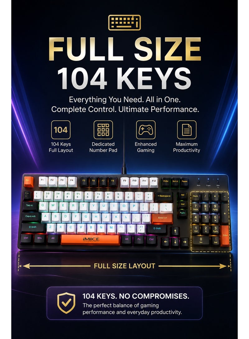 iMICE GK690 Mechanical Gaming Keyboard Wired RGB USB Keyboard Full Size Gaming Keyboard for PC Laptop Office Use - Image 2