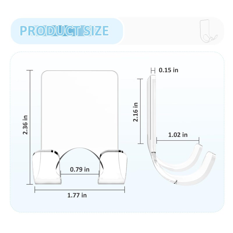VIS'V Shower Wall Razor Holder, Acrylic Adhesive Razor Hooks for His and Hers, Waterproof, Clear, 2 Pcs - Image 4
