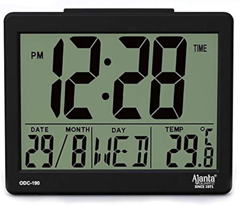 Ajanta Quartz Plastic Abstract Digital Alarm and Table clock, (8 x 7 x 3.5 cm, Black, ODC 190) - Image 1