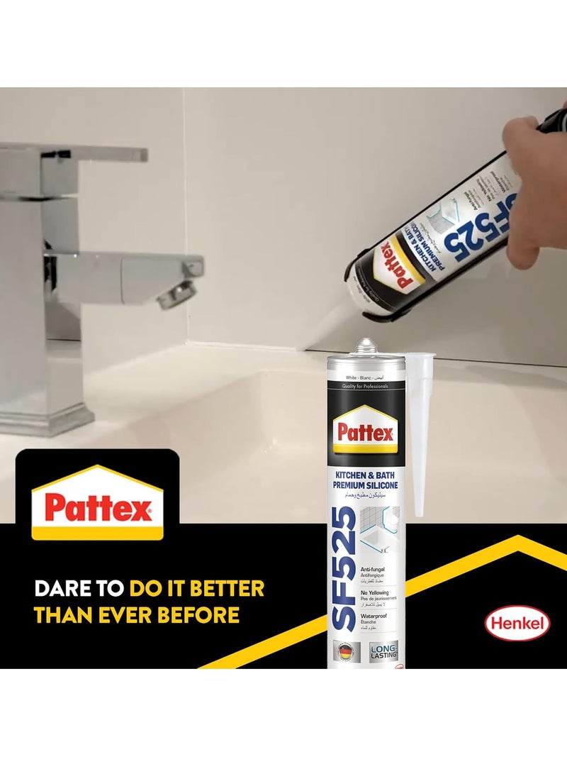 Pattex Sf525 Silicone Sealant-Kitchen And Bath Premium Silicone Sealant And Heavy Duty Series Mould Resistant, Ideal For Showers, Toilets Tiles, Easy Bathroom Sealant 1X280ML Cartridge - Image 4