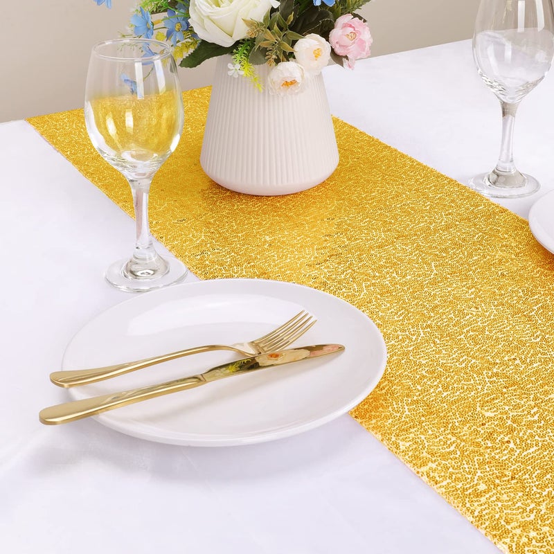 OGORI 2 Pack Sequin Table Runner Gold  12 x 108 inch Glitter Gold Table Runner for Rectangle Table for Birthday  Wedding  Banquet  Holiday Party Decorations & Baby Shower - Image 3