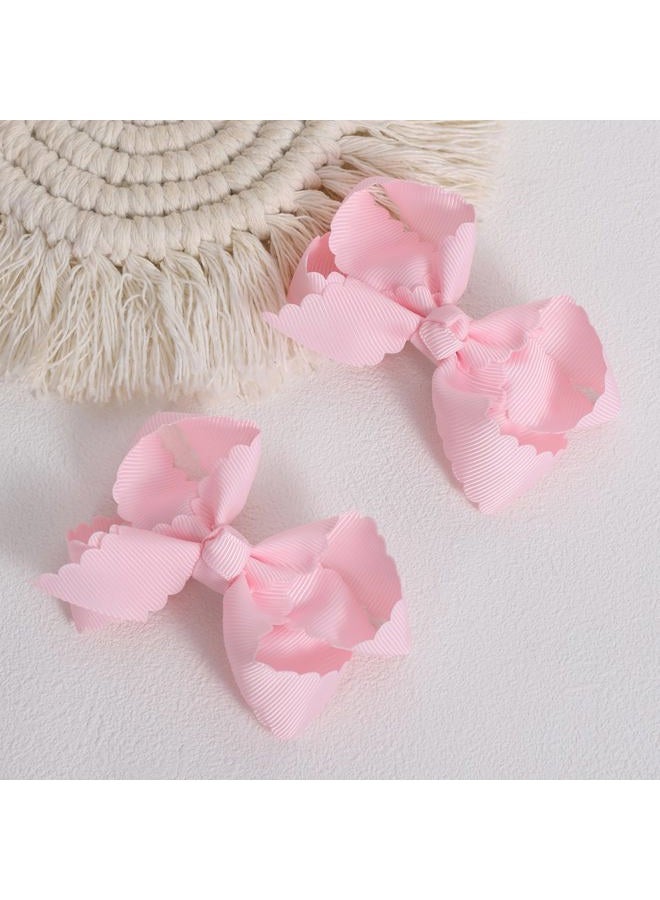 Miroksh Pink Grosgrain Ribbon Scalloped Hair Bows for Girls,2Pcs 3" Small Cute Dressy Bow Alligator Clips,Valentines Birthday Party Decor Accessories Gift for Toddlers Teens Baby School Kids - Image 2