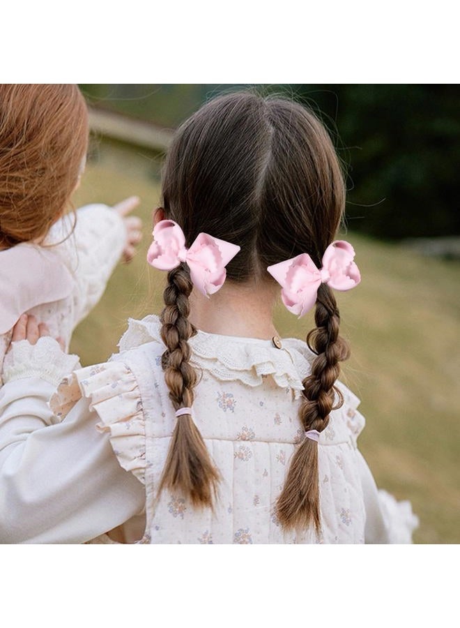 Miroksh Pink Grosgrain Ribbon Scalloped Hair Bows for Girls,2Pcs 3" Small Cute Dressy Bow Alligator Clips,Valentines Birthday Party Decor Accessories Gift for Toddlers Teens Baby School Kids - Image 4