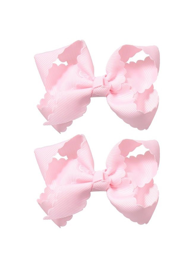 Miroksh Pink Grosgrain Ribbon Scalloped Hair Bows for Girls,2Pcs 3" Small Cute Dressy Bow Alligator Clips,Valentines Birthday Party Decor Accessories Gift for Toddlers Teens Baby School Kids - Image 1