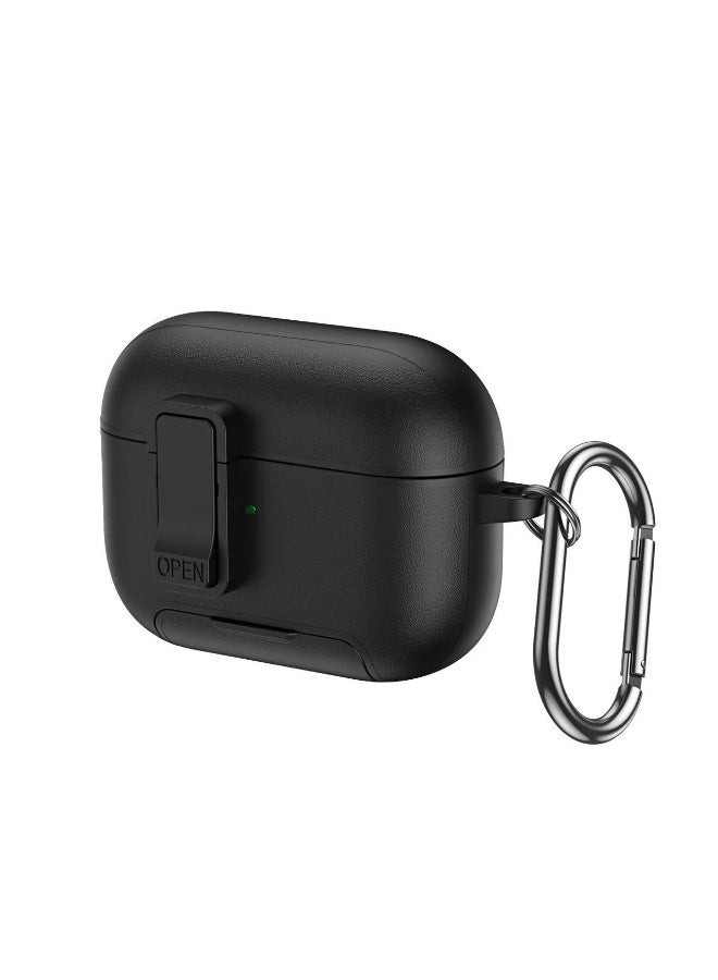غطاء واقٍ لسماعات AirPods Pro 3. يتميز هذا الغطاء الواقي للسماعات المصنوع من جلد PU بتصميم قاعدة مغناطيسية وقفل مقاوم للصدمات. يدعم الشحن اللاسلكي ويأتي مزودًا بإبزيم معدني. اللون: أسود. - Image 3