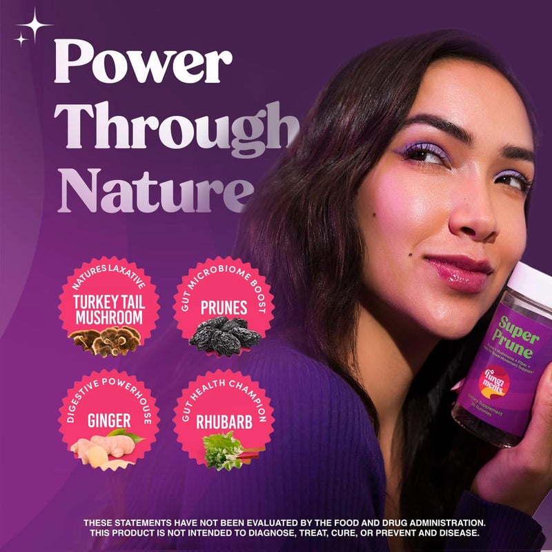 Fungiments Super Prune  Mushroom Supplement  Turkey Tail Mushrooms Fiber Rhubarb Prunes Ginger Chamomile  Debloating Constipation Relief 30 Mushroom Gummies - Image 4