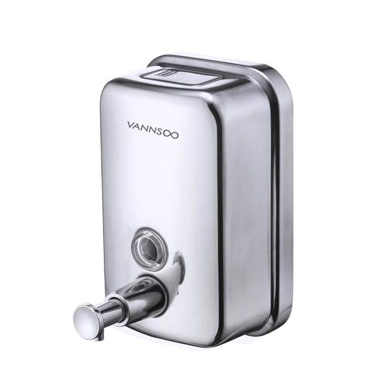 VANNSOO Commercial Soap Dispenser Wall Mount Stainless Steel Manual Liquid Pump Rust-Proof Leak Free for Bathroom (17 fl oz / 500ml) - Image 1
