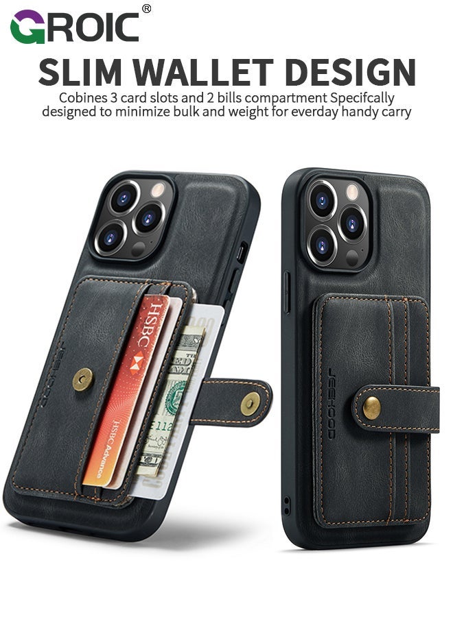 GROIC Design for iPhone 15 Pro Max 6.7 Inch Case PU Leather Wallet Shell Detachable Magnetic Back Kickstand Card Holder Slots Shockproof Protective Cover  - Image 3