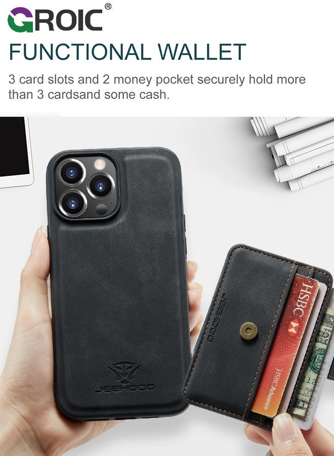 GROIC Design for iPhone 15 Pro Max 6.7 Inch Case PU Leather Wallet Shell Detachable Magnetic Back Kickstand Card Holder Slots Shockproof Protective Cover  - Image 5