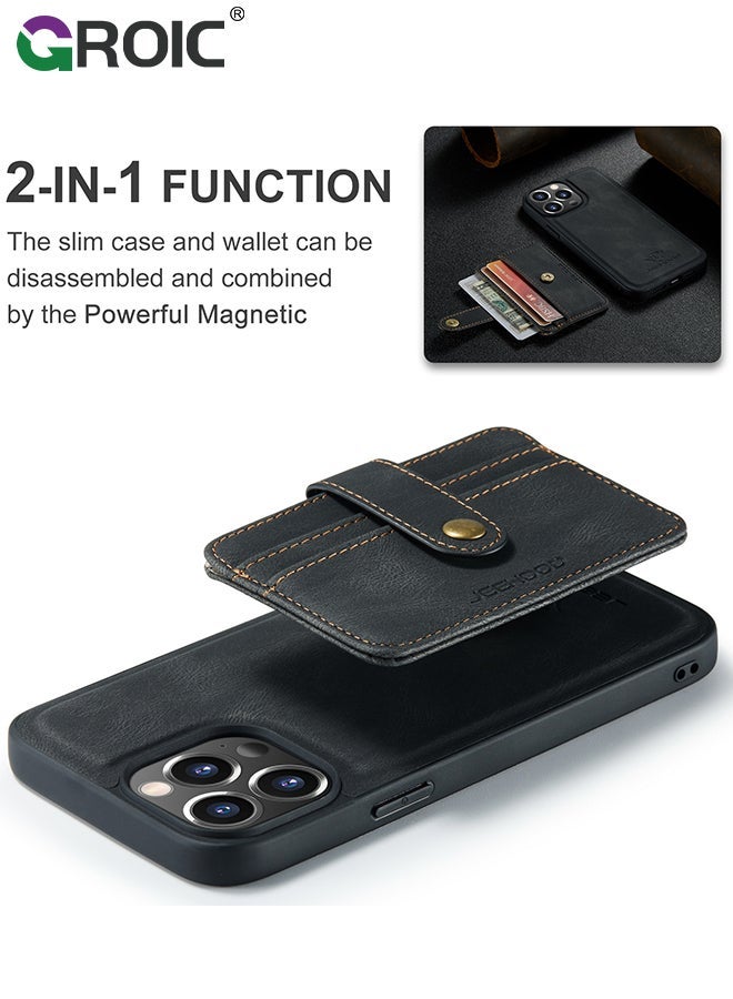 GROIC Design for iPhone 15 Pro Max 6.7 Inch Case PU Leather Wallet Shell Detachable Magnetic Back Kickstand Card Holder Slots Shockproof Protective Cover  - Image 4
