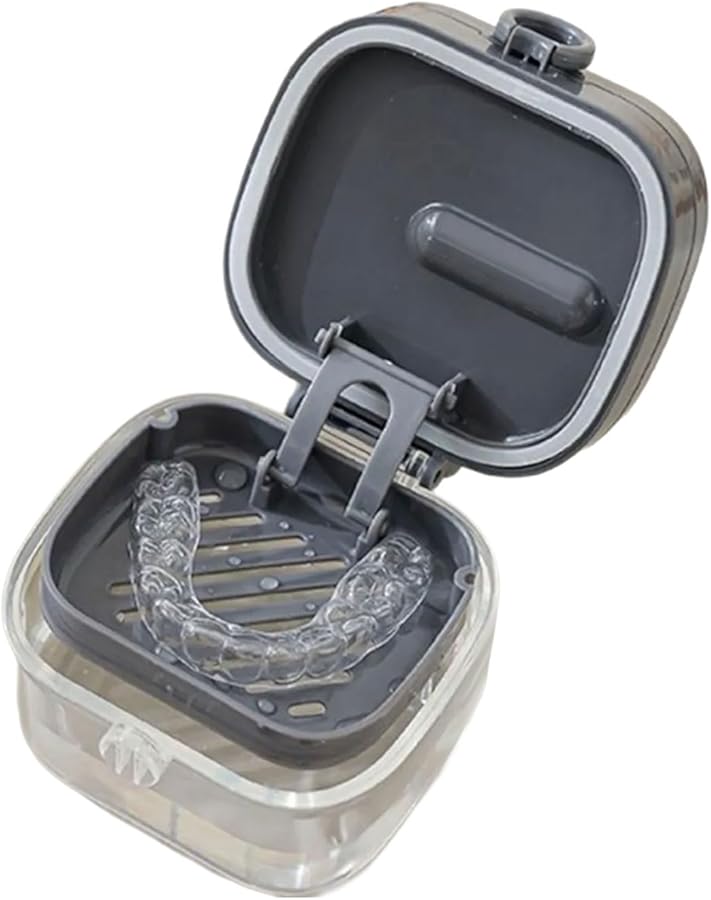 Grey Retainer Case for Dentures and Aligners Secure Locking Dental Storage Container - Image 1