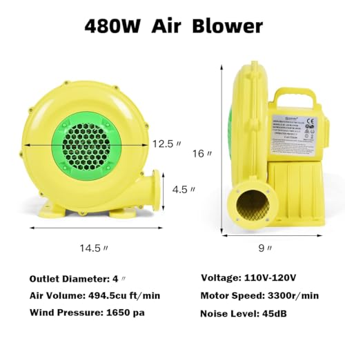 COSTWAY Bounce House Blower 480 Watt 0.64HP for Inflatable Bounce House Bouncy Castle,Yellow/green - Image 3