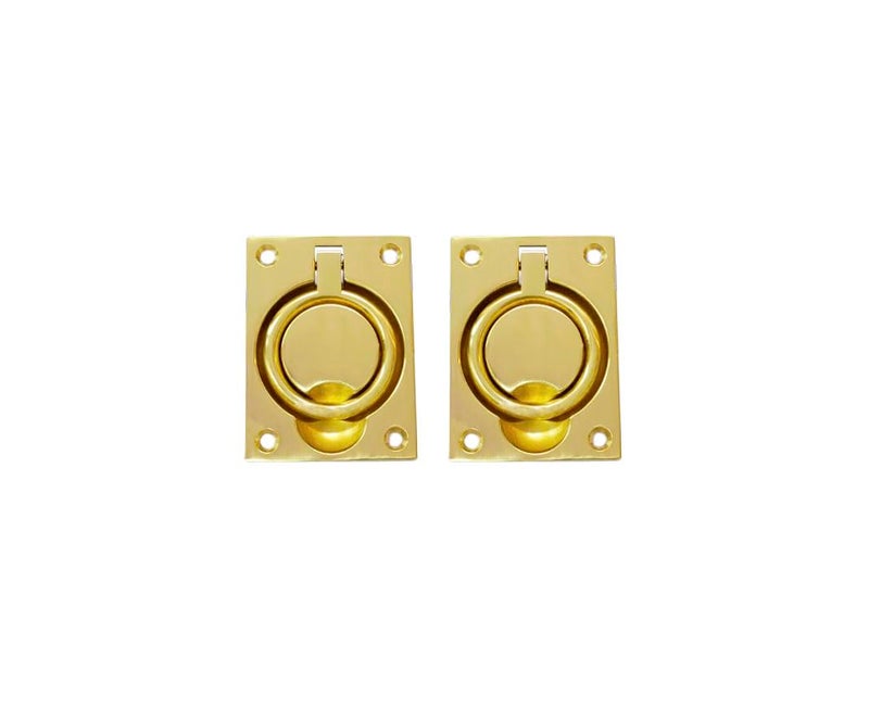 QCAA Solid Brass Large Heavy Rectangular Recessed Flush Ring Pull 3516x 2716 Polish Brass Made in Taiwan 2 Pack - Image 2