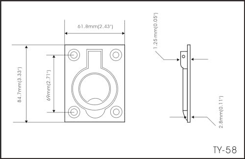 QCAA Solid Brass Large Heavy Rectangular Recessed Flush Ring Pull 3516x 2716 Polish Brass Made in Taiwan 2 Pack - Image 3