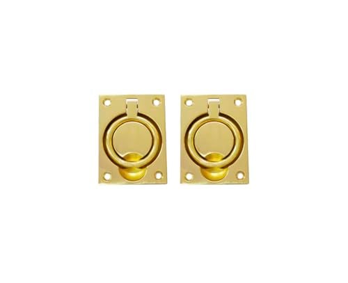 QCAA Solid Brass Large Heavy Rectangular Recessed Flush Ring Pull 3516x 2716 Polish Brass Made in Taiwan 2 Pack - Image 1