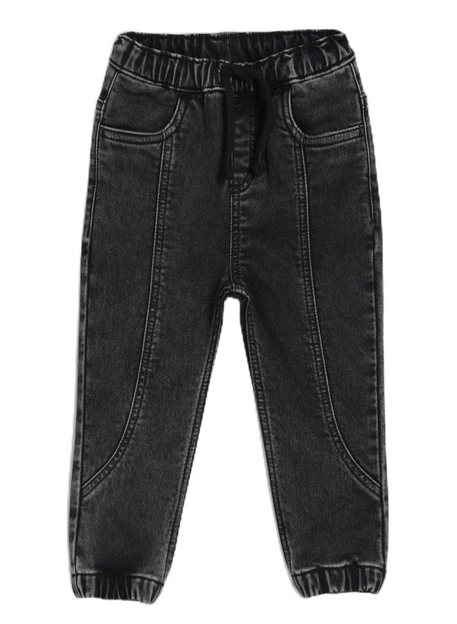 miniklub Baby Boys Elasticated Full Length Woven Cotton Denim Pant, Pack of 1, Black (3-4Y) - Image 1