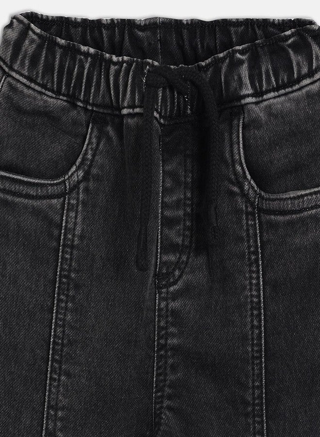 miniklub Baby Boys Elasticated Full Length Woven Cotton Denim Pant, Pack of 1, Black (3-4Y) - Image 3