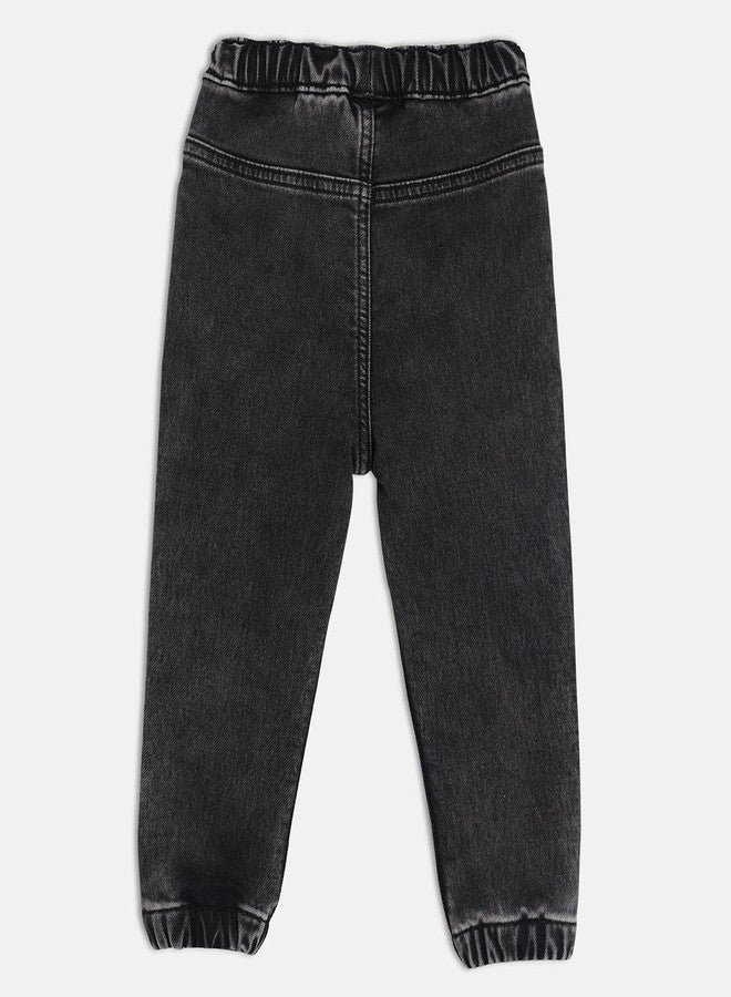miniklub Baby Boys Elasticated Full Length Woven Cotton Denim Pant, Pack of 1, Black (3-4Y) - Image 2
