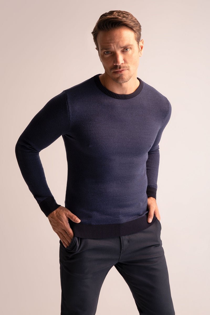 DeFacto Man Slim Fit Crew Neck Patched Sleeve Detailed Knitted Pullover  - Image 2