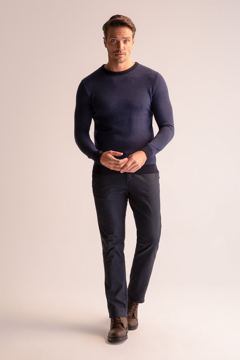 DeFacto Man Slim Fit Crew Neck Patched Sleeve Detailed Knitted Pullover  - Image 4