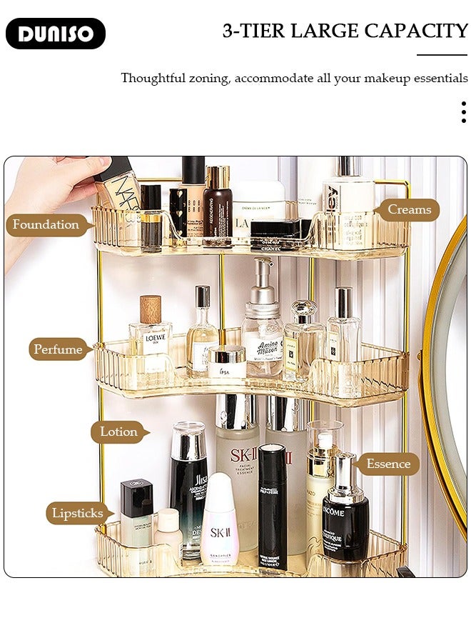 DUNISO Countertop Organizer for Bathroom Corner, 3 Tier Versatile Counter Shelf, Makeup Organizer for Cosmetic, Lipsticks,Toiletries, Perfume,Kitchen Corner Standing Rack - Image 2