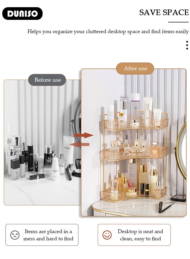 DUNISO Countertop Organizer for Bathroom Corner, 3 Tier Versatile Counter Shelf, Makeup Organizer for Cosmetic, Lipsticks,Toiletries, Perfume,Kitchen Corner Standing Rack - Image 3
