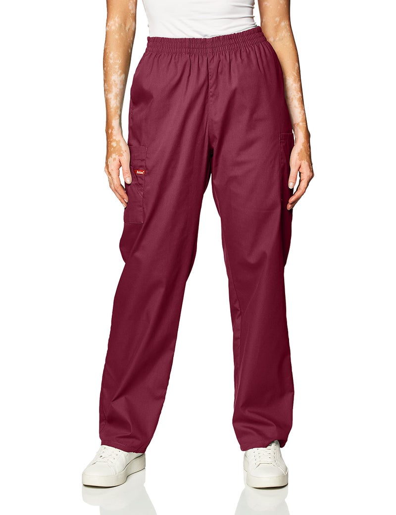 Dickies Womens Signature Elastic Waist Medical Scrubs Pants Wine Medium US