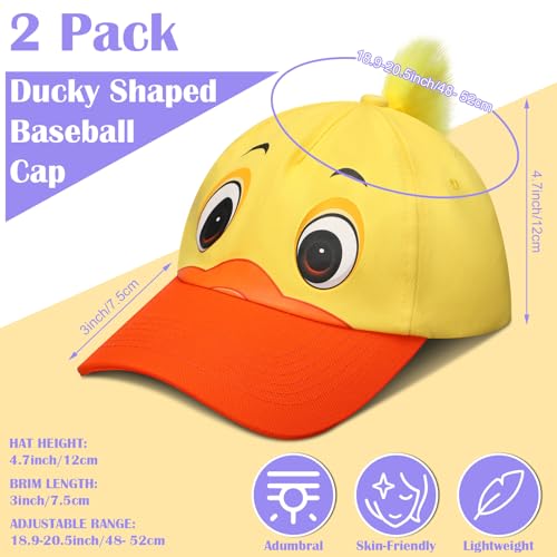 Riyiper 2 Pack Duck Hat Baseball Cap Funny Duck Hats Yellow Cute Print Hat with Adjustable Snap Back for Girls Boys Birthday Party - Image 2