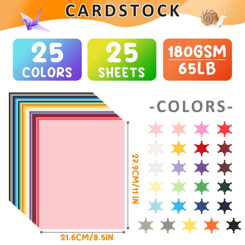 Bupete 8.5" X 11" Colored Cardstock, 25 Colored Construction Paper Card Making Supplies, 180gsm/65lb Cardstock Printing Paper for Printer, Invitations, Scrapbooking, Diy Crafts, Decoration (25 Sheets) - Image 2