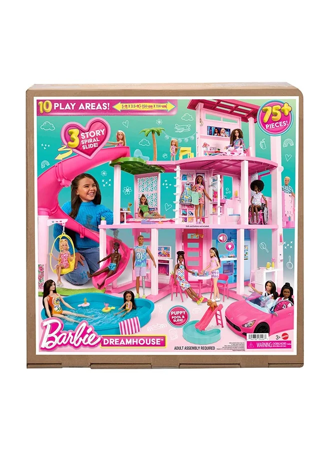 Barbie Dreamhouse Playset, Pool Party Doll House with 75+ Pieces and 3-Story Slide, Pink House, Perfect for Kids, Girls Aged 3+