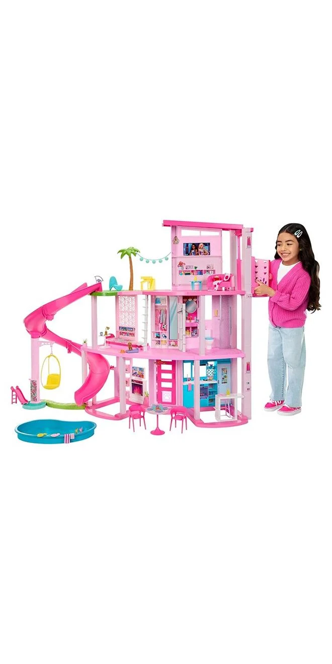 Barbie Dreamhouse Playset, Pool Party Doll House with 75+ Pieces and 3-Story Slide, Pink House, Perfect for Kids, Girls Aged 3+