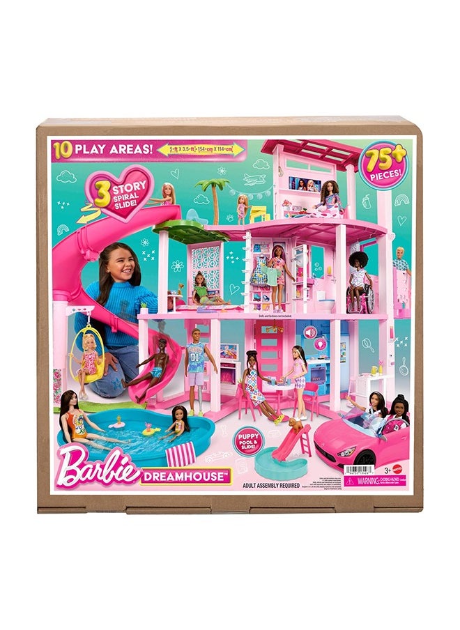 Barbie - Dreamhouse Playset, Pool Party Doll House with 75+ Pieces and 3-Story Slide, Pink Barbie House, Perfect for Kids, Girls Aged 3+ - Image 1